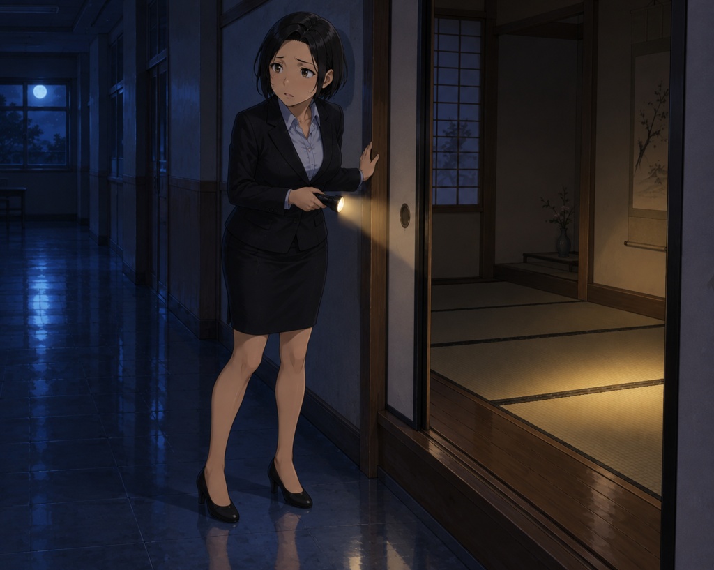 夜の学校で見回り中の国語教師さん　さやか編 PNG＋PDF　300