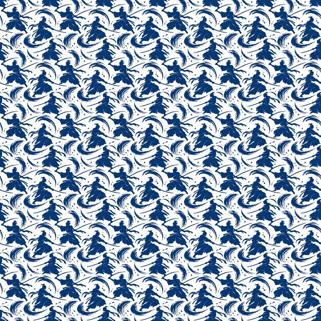 藍色侍シルエット柄のデジタルペーパー3柄セット Set of 3 digital paper designs featuring an indigo samurai silhouette pattern.