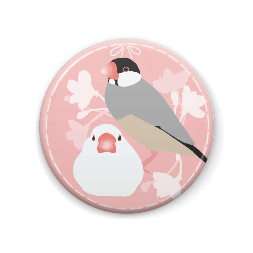 文鳥の桜缶バッチ