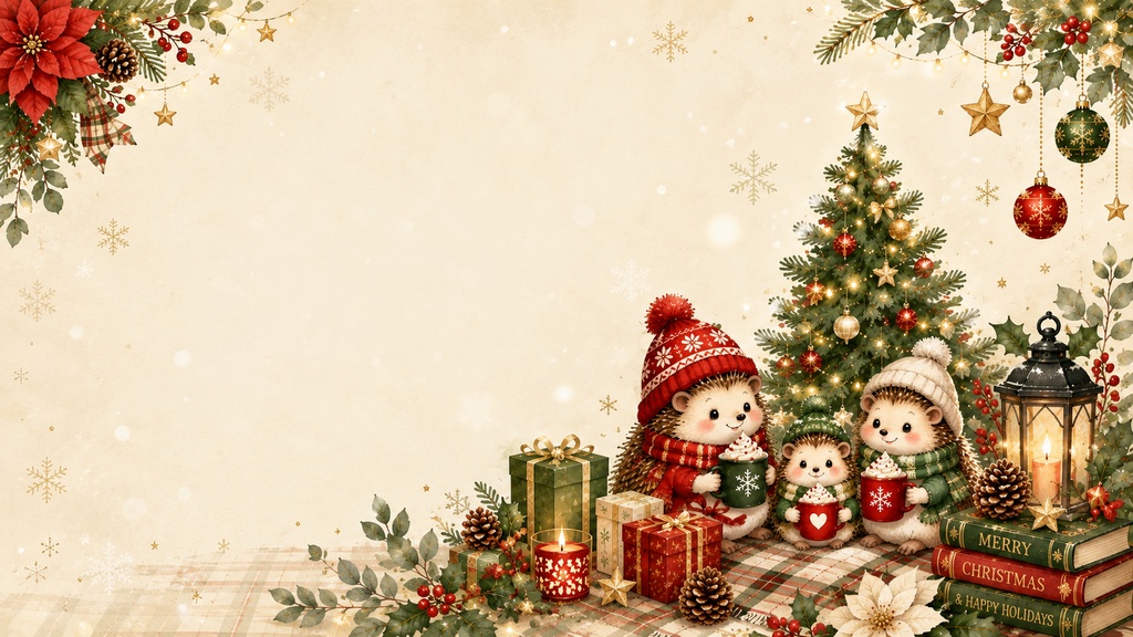 クリスマス壁紙セット｜PC・スマホお揃い｜3匹のハリネズミ