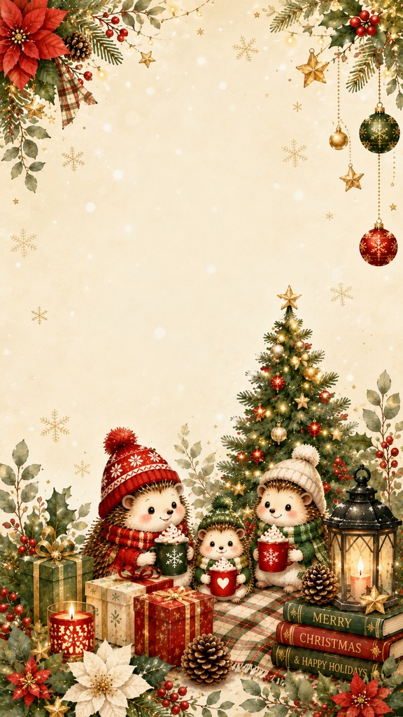 クリスマス壁紙セット|PC・スマホお揃い|3匹のハリネズミ