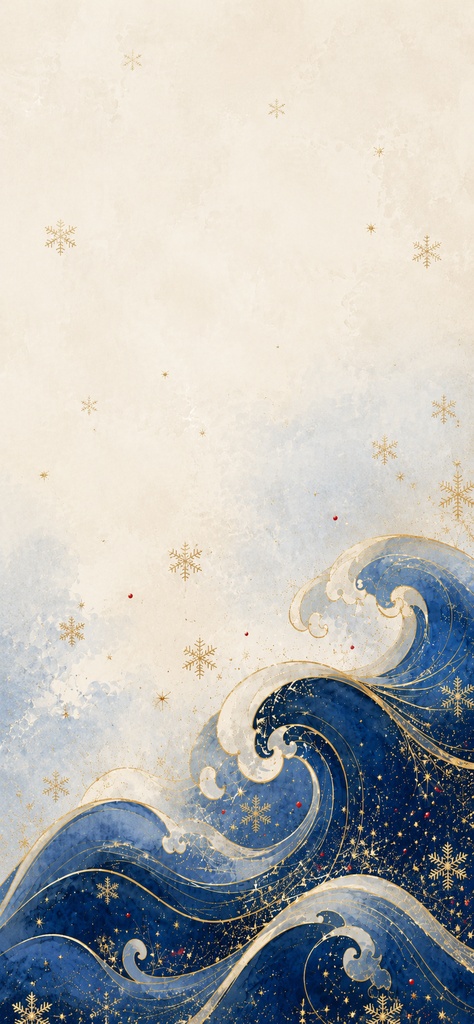青波クリスマス壁紙セット|PC・スマホお揃い|金彩と雪華