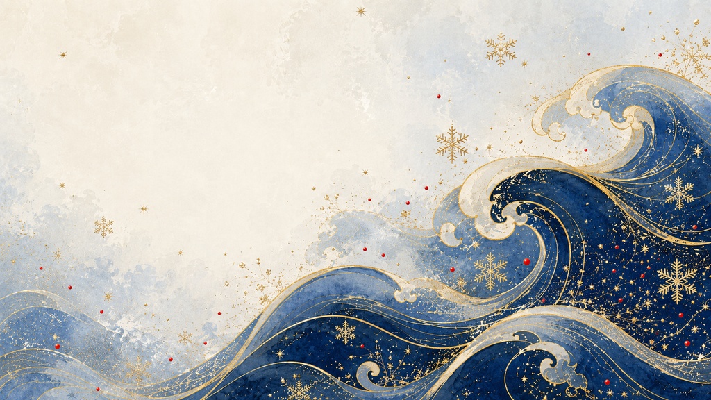 青波クリスマス壁紙セット｜PC・スマホお揃い｜金彩と雪華