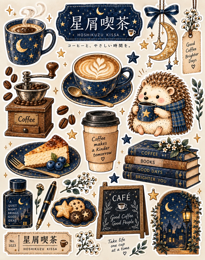 星屑喫茶|夜カフェステッカー2枚│Hoshikuzu Kissa | 2 Sticker Sheets