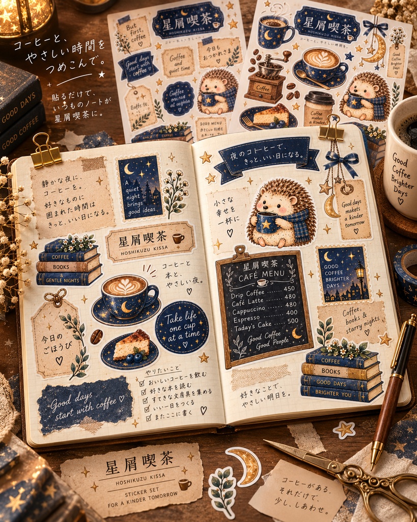 星屑喫茶|夜カフェステッカー2枚│Hoshikuzu Kissa | 2 Sticker Sheets