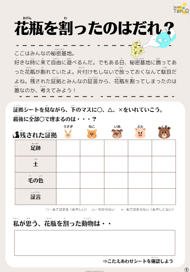 【情報精査力】花瓶を割ったのはだれ?(むずかしい)