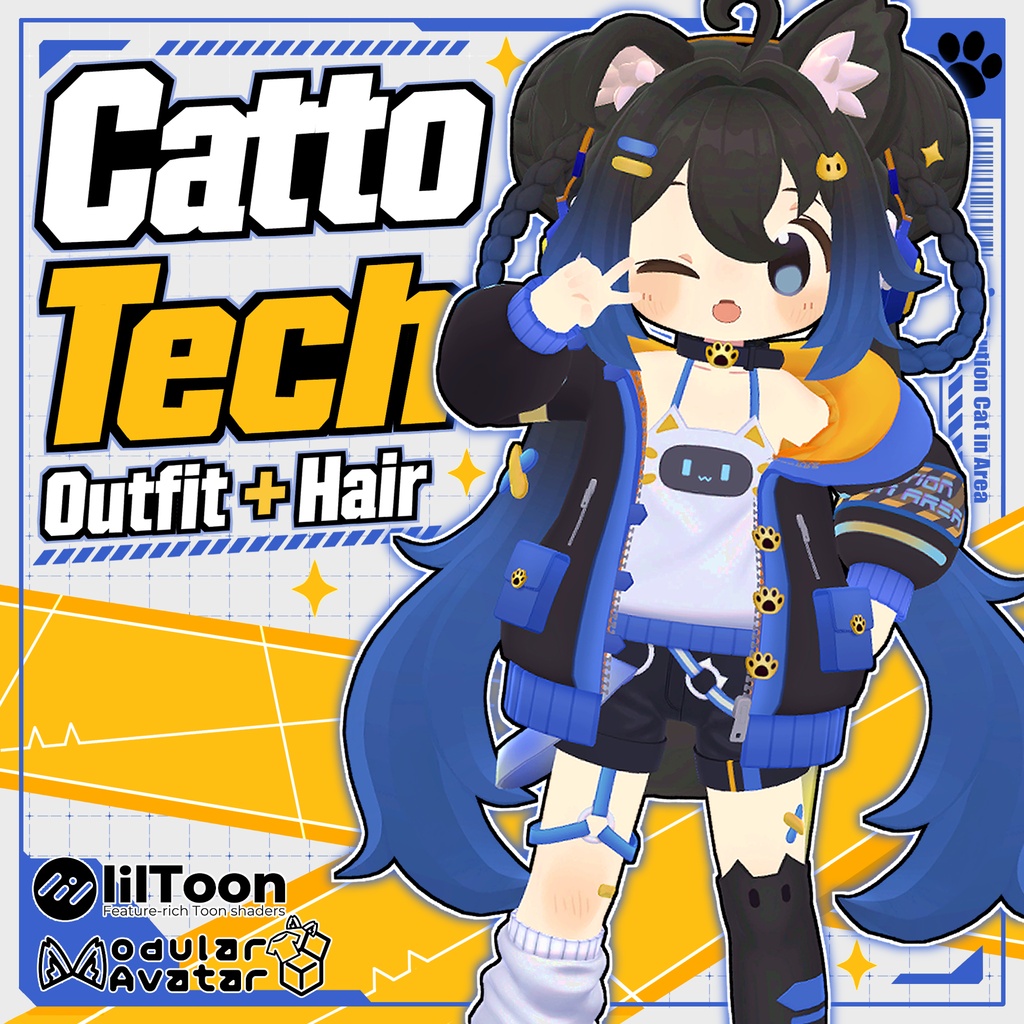 CattoTech | Outfit & Hair set | 【VRChat向け衣装・髪型】【複数アバター対応】