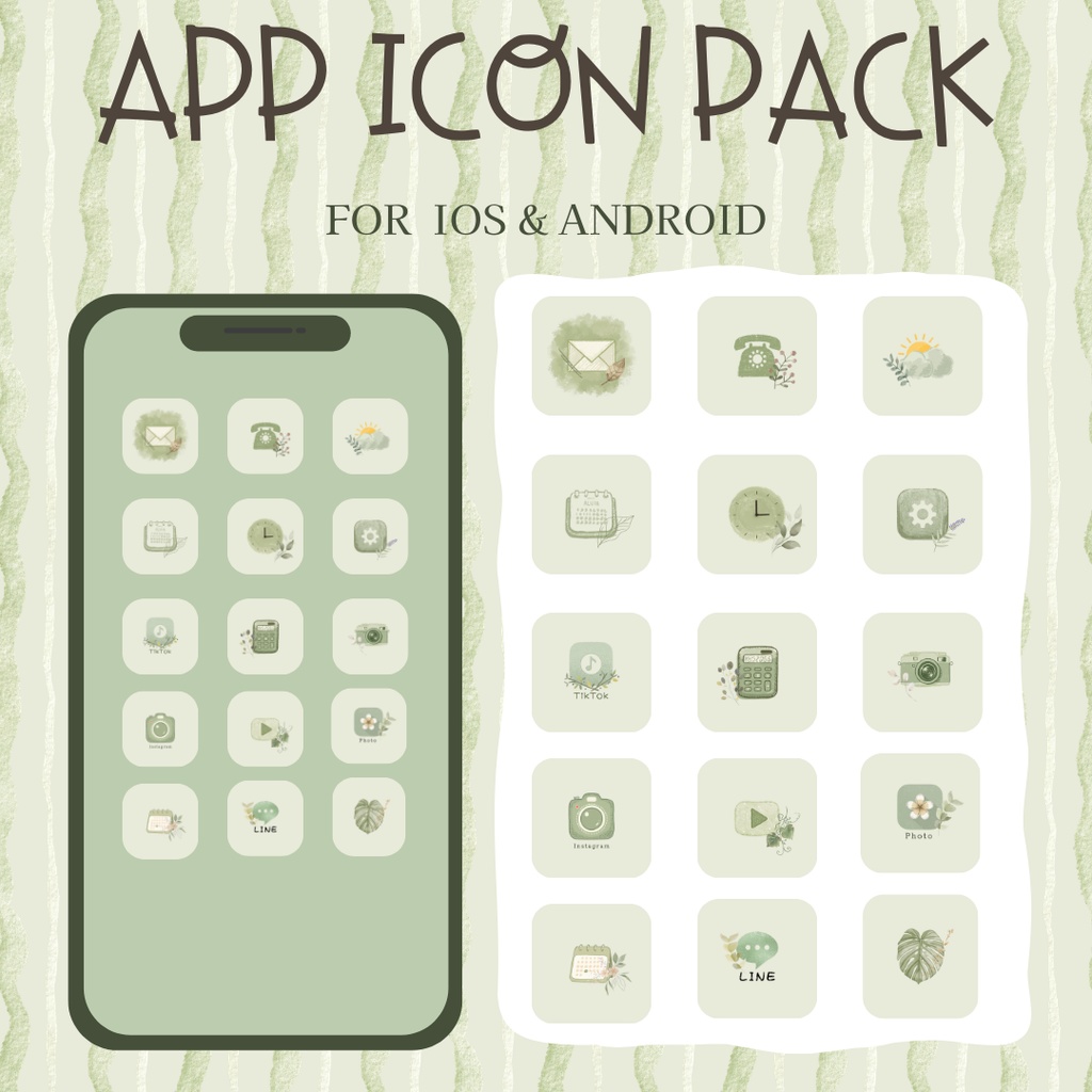 APP Icon Pack sage green （アイコンパック／セージグリーン）