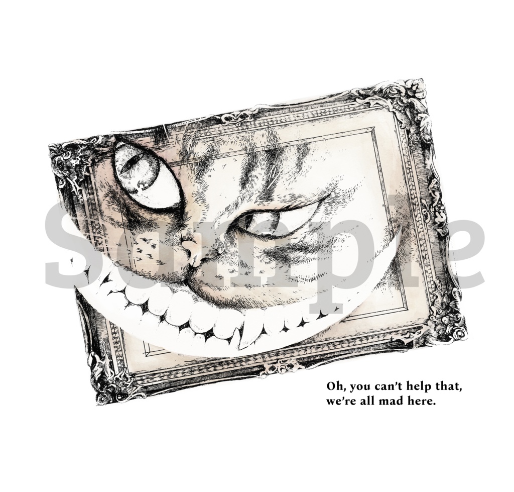 額縁の中のチェシャ猫-白Tシャツ