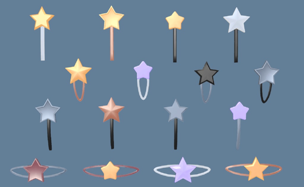 星形ヘアピンのセット ★ ローポリ、シェイプキー付き - Low poly Star Hairclips with shape keys