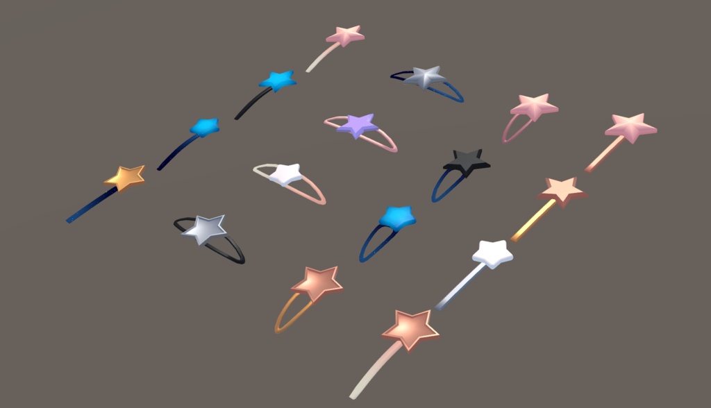 星形ヘアピンのセット ★ ローポリ、シェイプキー付き - Low poly Star Hairclips with shape keys