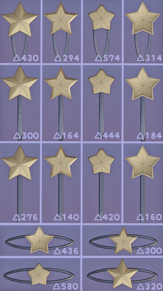 星形ヘアピンのセット ★ ローポリ、シェイプキー付き - Low poly Star Hairclips with shape keys