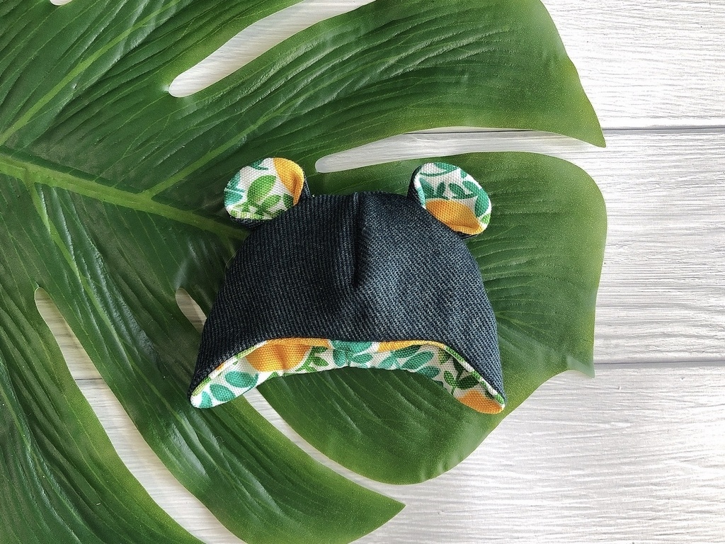 くまみみ帽子 レモン柄