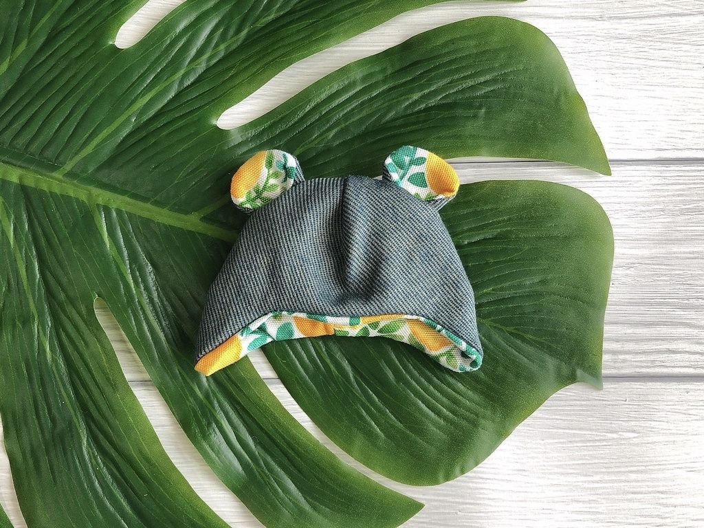 くまみみ帽子 レモン柄