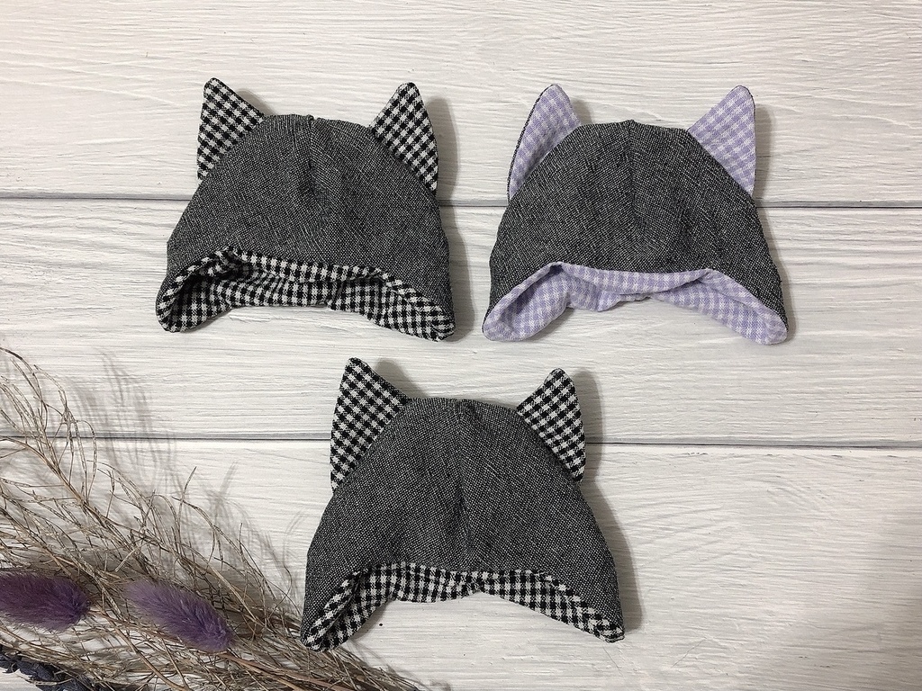 【B品】ねこみみ帽子　チェック