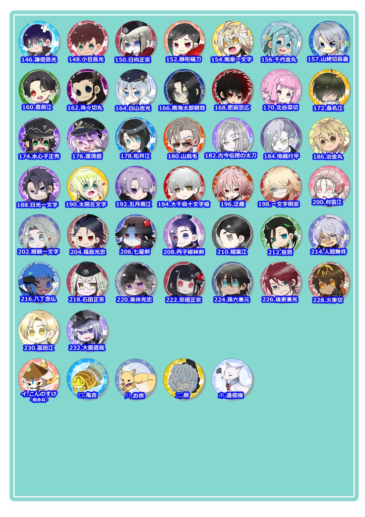 刀剣男士ミニ缶バッチ1(実装順、笹貫まで)