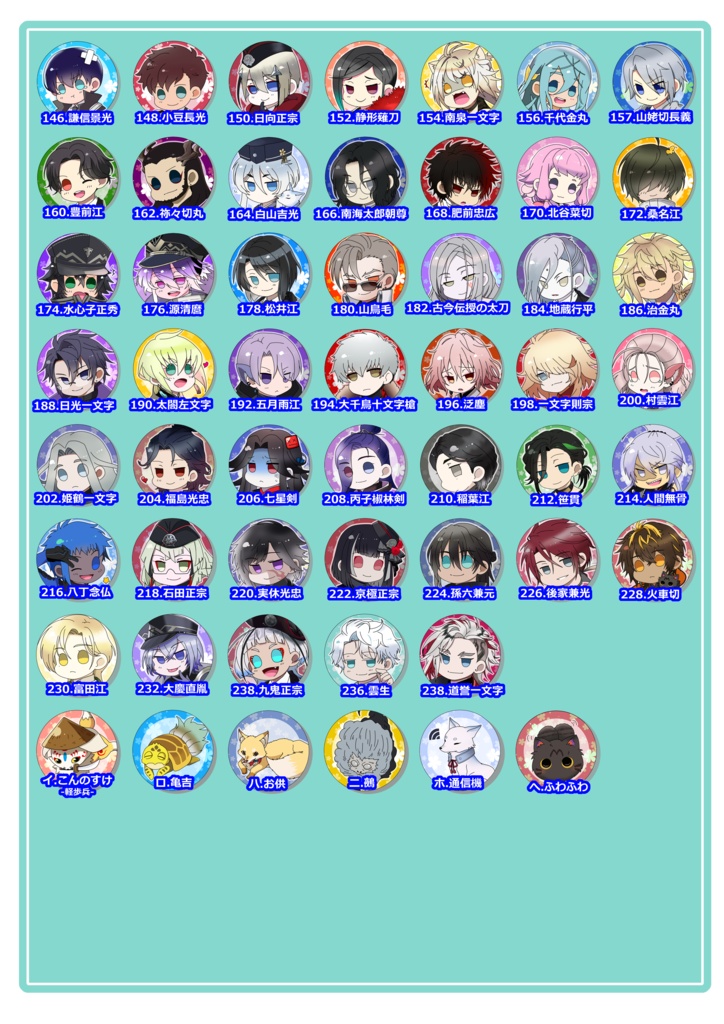 刀剣男士ミニ缶バッチ2(実装順、抜丸以降&第三弾極)