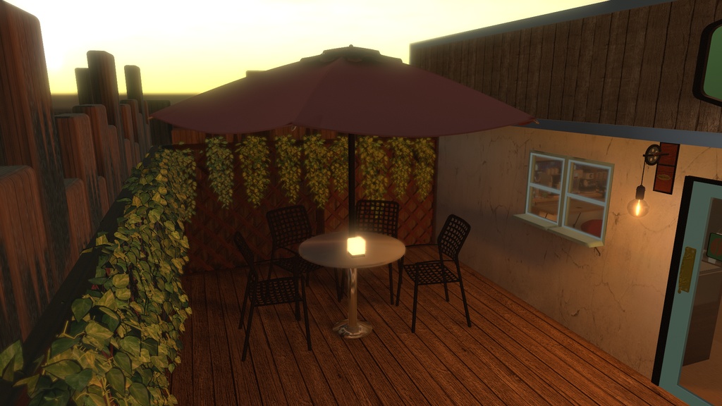 カフェのガーデンパラソル ぷかぷかランプ付き