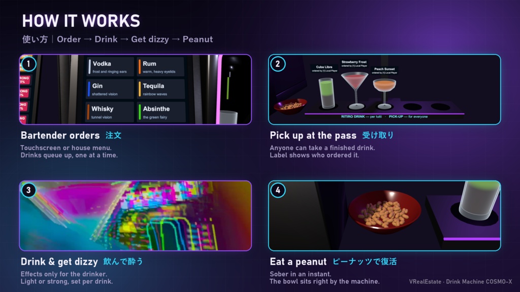 【VRChat想定】カクテルマシン ドリンクマシン Drink Machine COSMO-X ワールドギミック【Udon/PC・Quest対応】