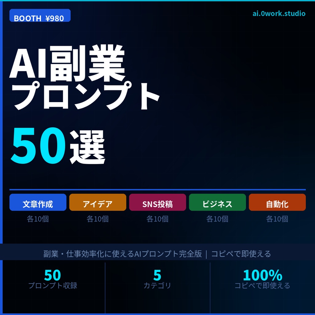 AI副業プロンプト50選｜文章・SNS・自動化すべて入り