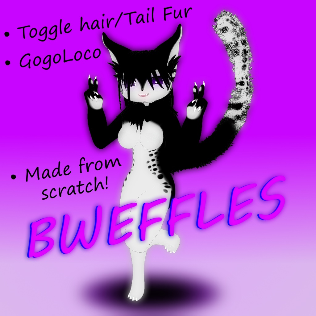 Bweffles Cat Furry Avatar VRchat 3.0 (Physbones PC/Quest) (Legacy)