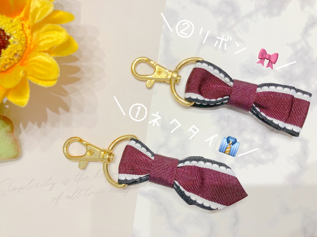 リボン&ネクタイのキーホルダー/肉球・スイカ・ゴシック柄