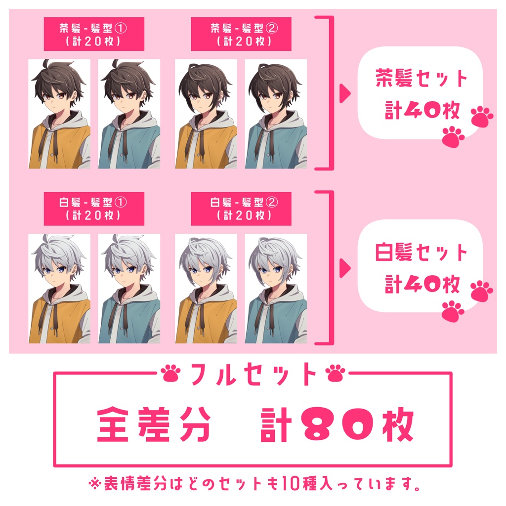 【立ち絵素材01】全身/少年/表情10種/髪型差分/色差分