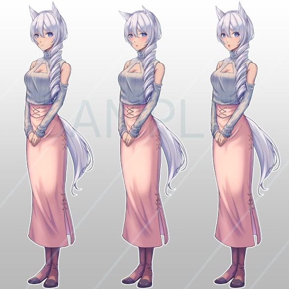 立ち絵素材【褐色ケモミミ女性】