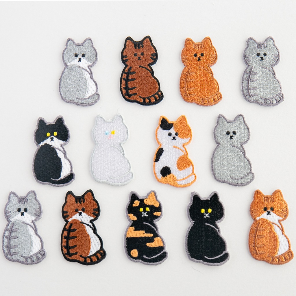 ワッペン 刺繍 【 振り向き猫 】 シール アイロン 両用