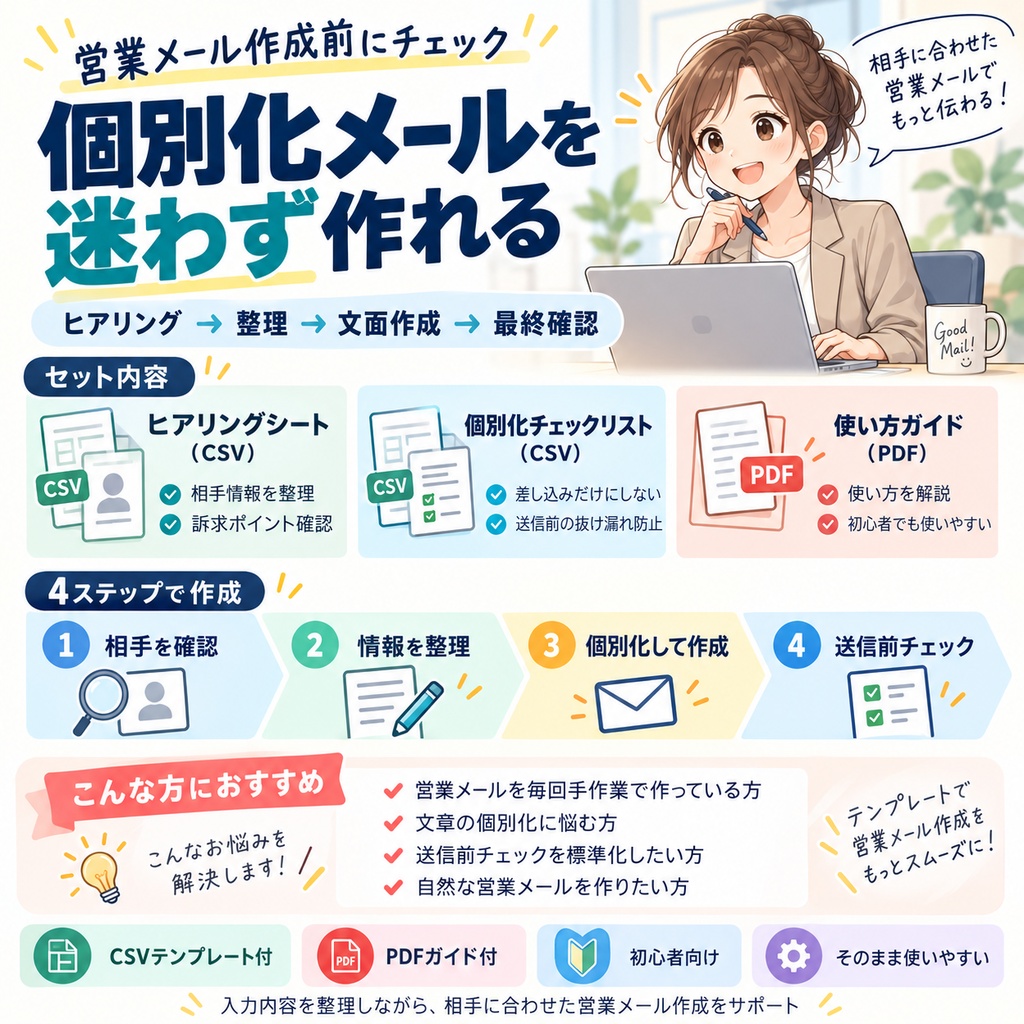営業メール個別化テンプレート|チェックリスト&ヒアリングシート【CSV・PDF付き】