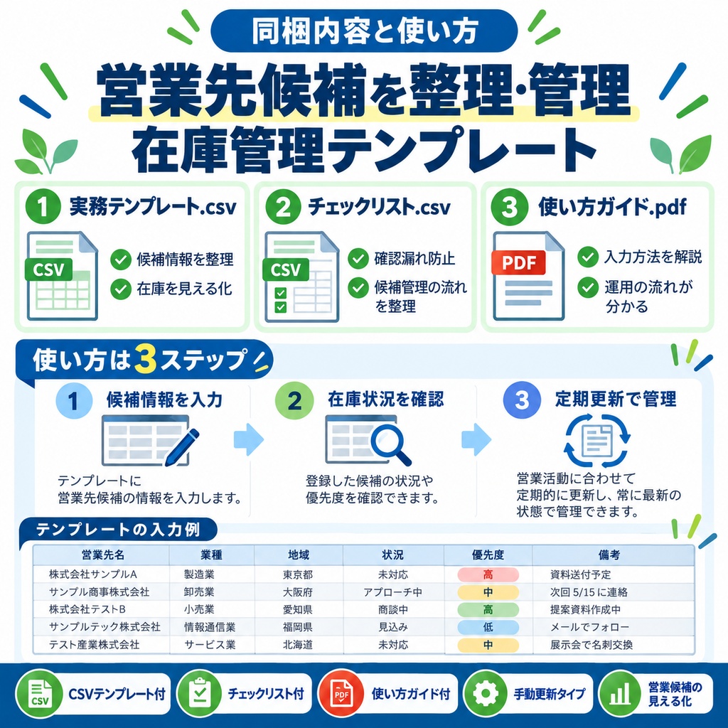 営業先候補 在庫管理テンプレート|管理シート&チェックリスト【CSV・PDF付き】