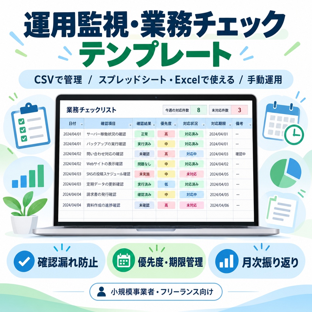 スプレッドシート 運用監視・業務チェックテンプレート