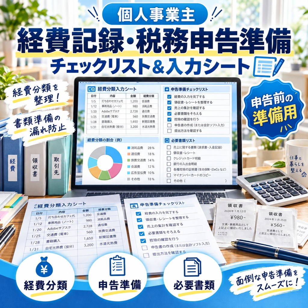 個人事業主 売上・経費・家計支出 管理シート＆経費分類チェックリスト