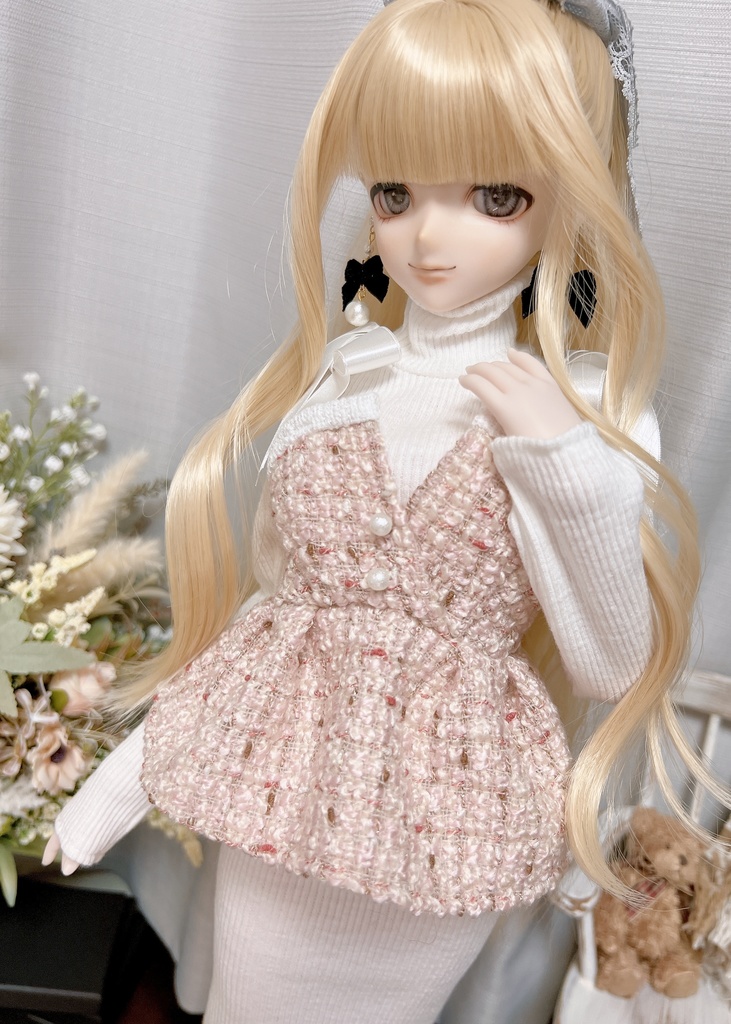 DD ツイードペプラムビスチェ　ピンク