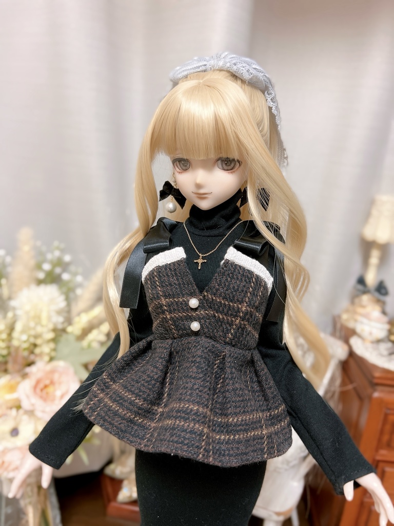 DD ツイードペプラムビスチェ　ﾀﾞｰｸﾌﾞﾗｳﾝ