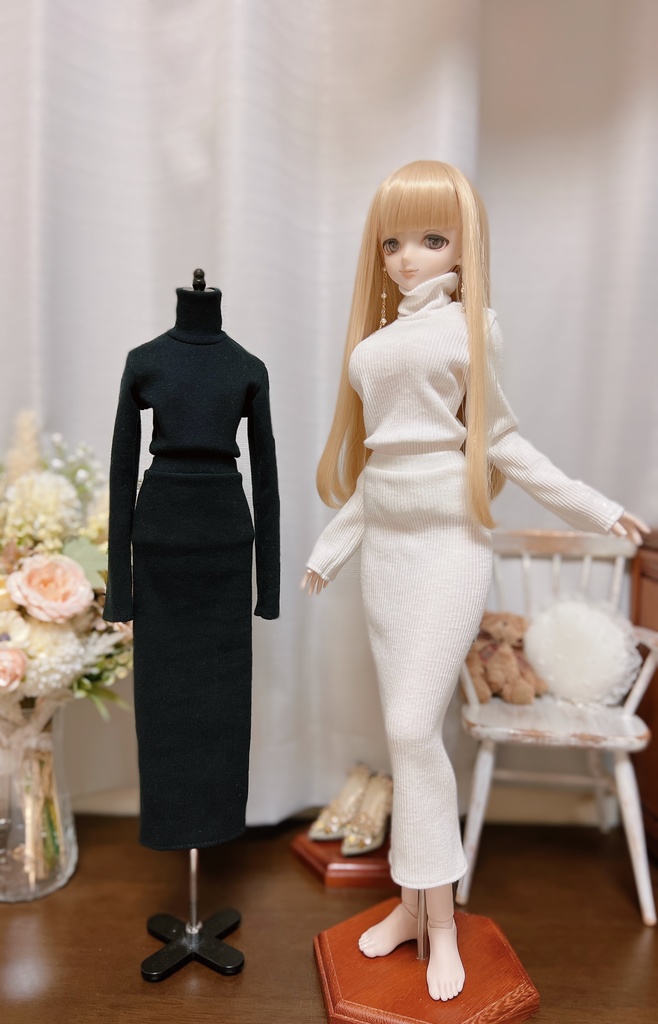 DD リブニット トップス＆スカート　ホワイト