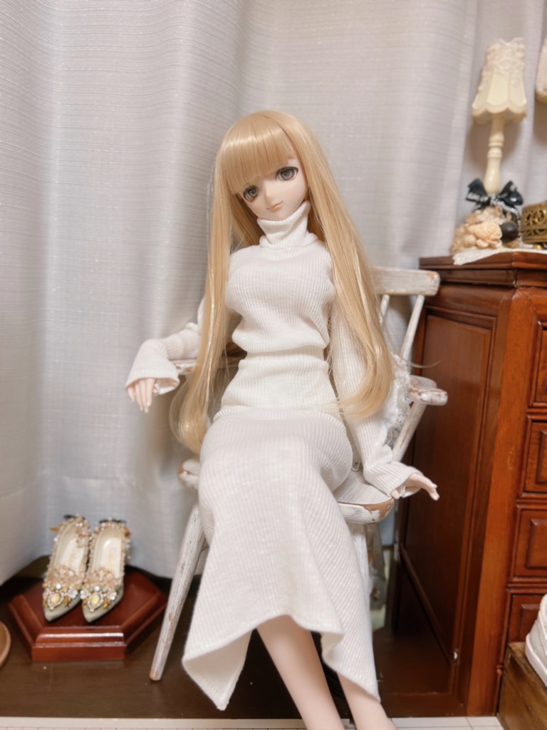 DD リブニット トップス＆スカート　ホワイト