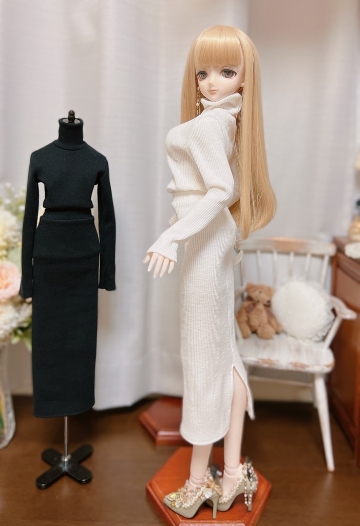 DD リブニット トップス＆スカート　ホワイト