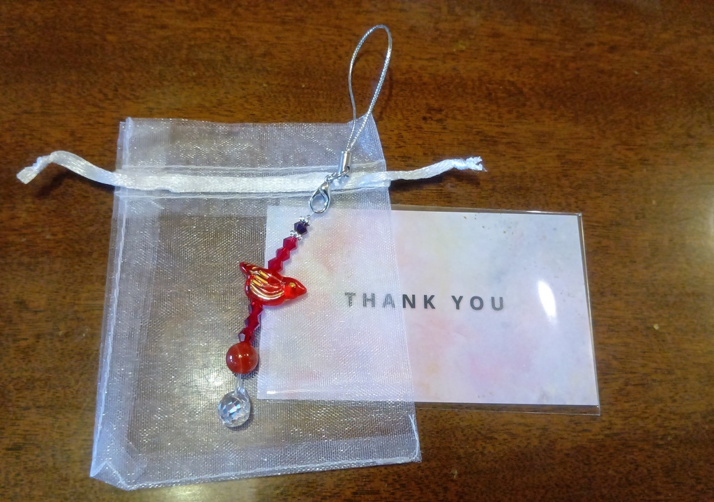 　オーラミニサンキャッチャーチャーム　シルバー＆レッド【鳥】