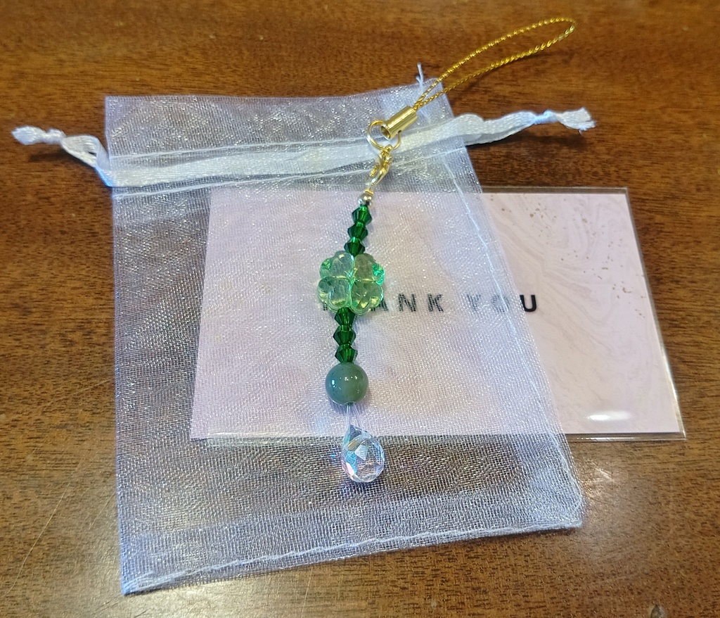 オーラミニサンキャッチャーチャーム　ゴールド＆グリーン【クローバー】