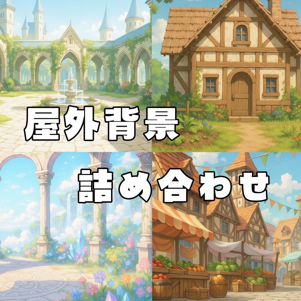 【背景素材】屋外背景イラスト 4枚セット