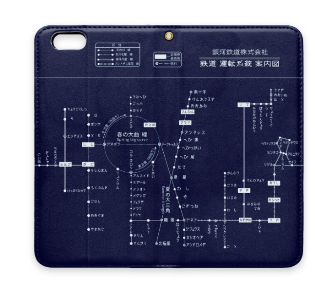 「銀河鉄道路線図」手帳型iPhoneケース(ベルト無し)