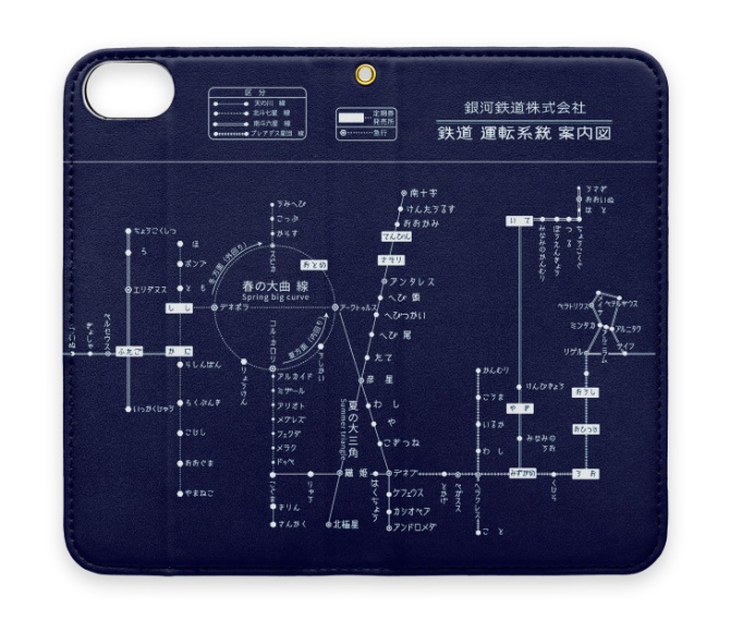 「銀河鉄道路線図」手帳型iPhoneケース(ベルト無し)