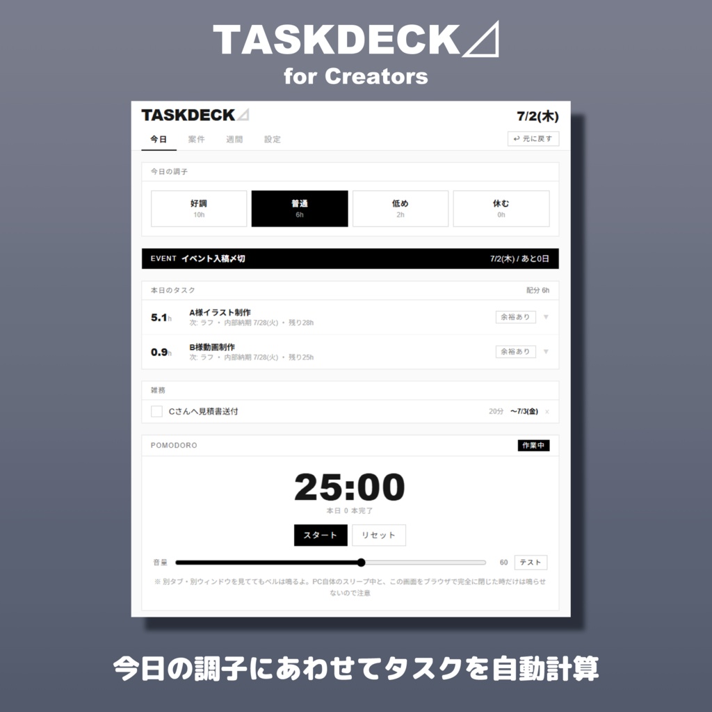 クリエイター向けタスク管理アシスタント|TASKDECK⊿ for Creators