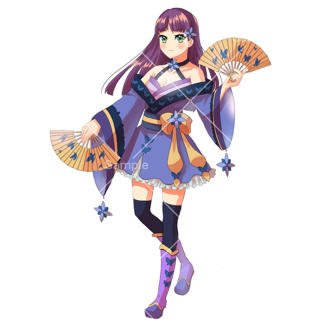 扇子を持った女の子【立ち絵素材】