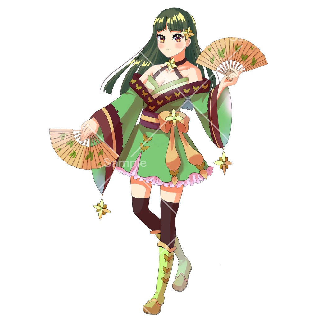 扇子を持った女の子【立ち絵素材】