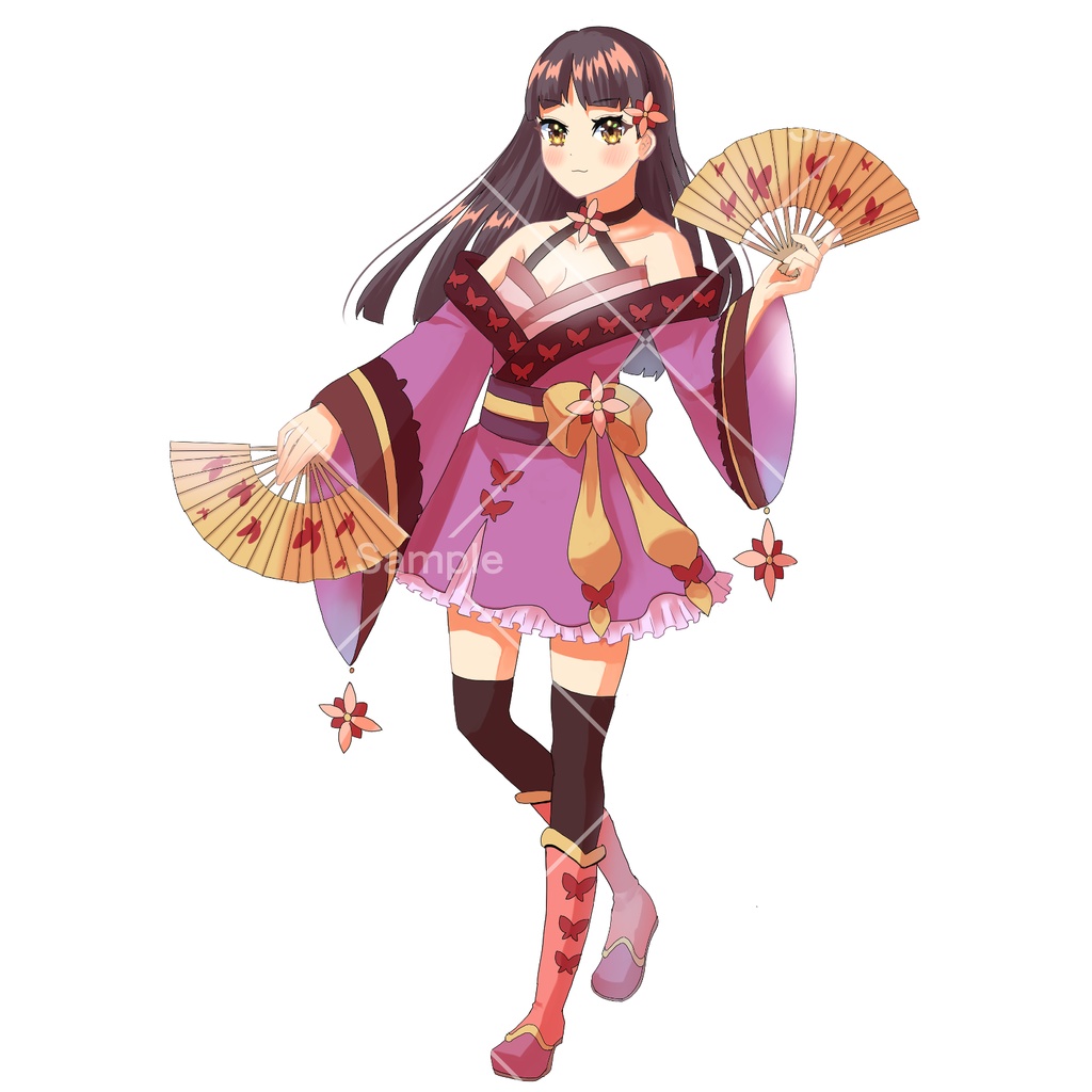 扇子を持った女の子【立ち絵素材】