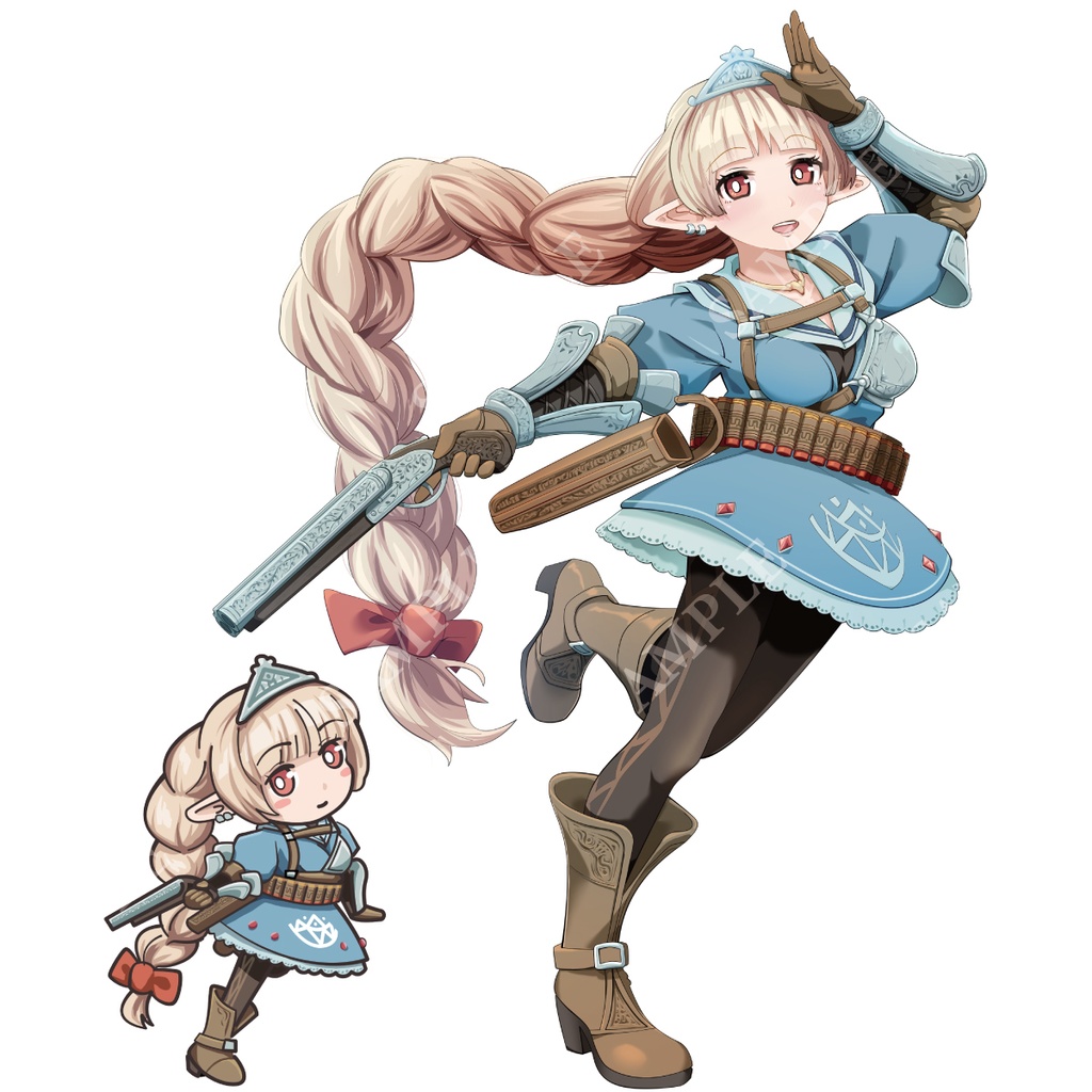 【PSD+SDキャラPNG】エルフガンナー女子【立ち絵素材】