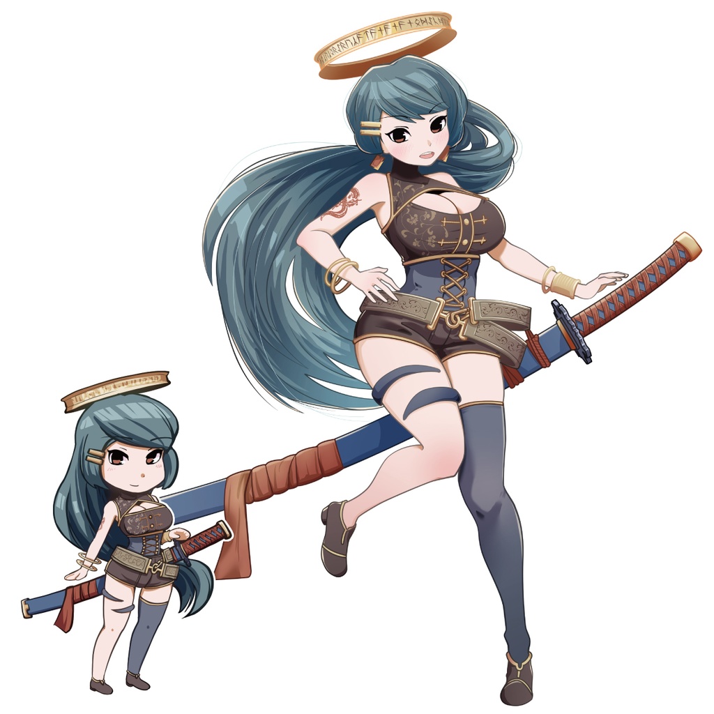 【PSD+SDキャラPNG】エスニック刀剣女子【立ち絵素材】