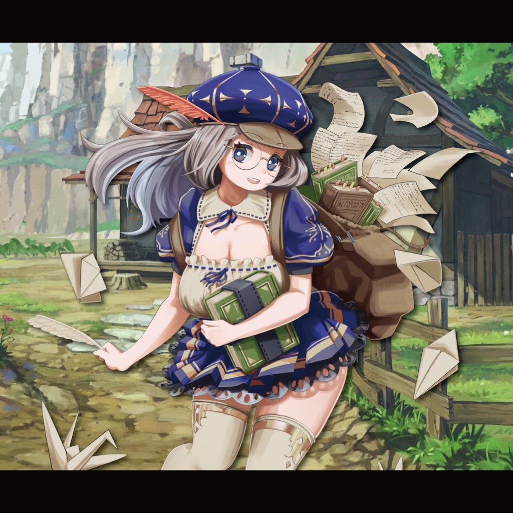 【組換え可PSD・衣装色3種】作家志望の冒険者女子【立ち絵素材】